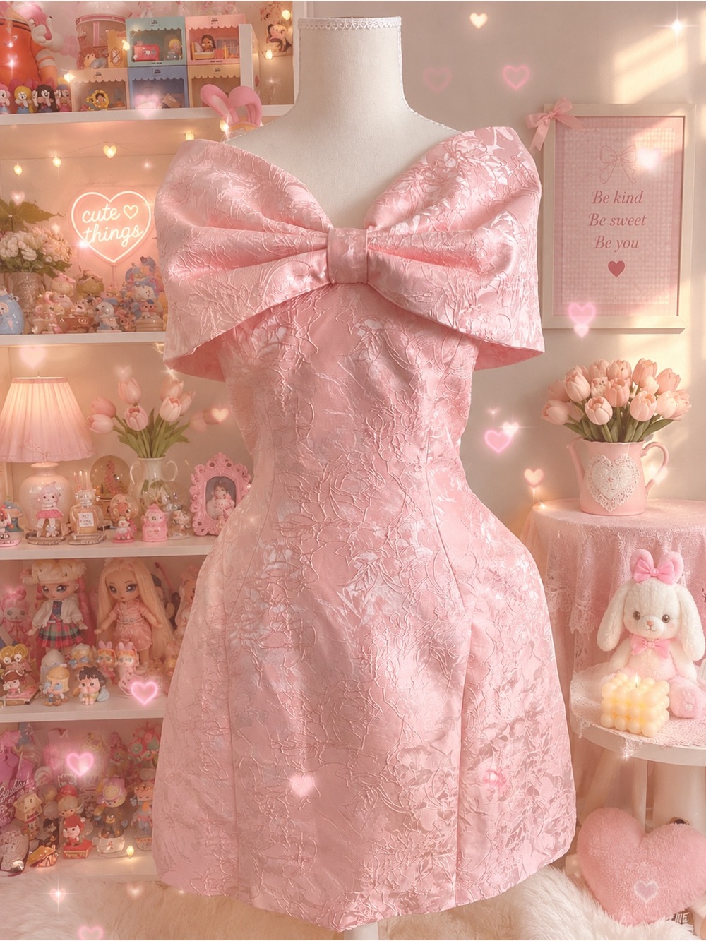 Babyboo Raquel Mini Dress Blush Pink Bow Off Shoulder XL NWT